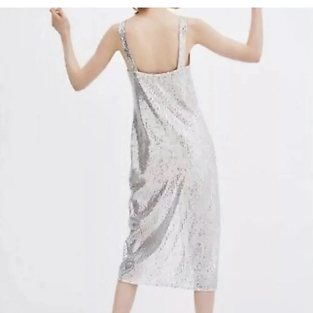 Zara NWT Gold Sequin Sparkle Sequin Midi Dress with Slit size S - Picture 2 of 11